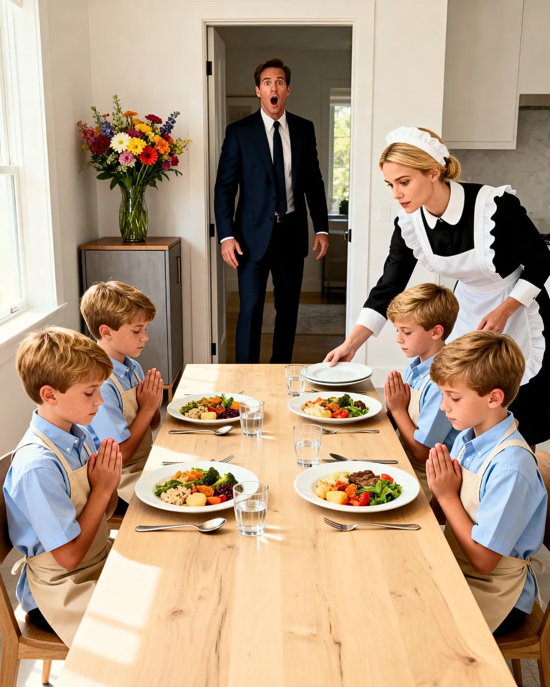 A millionaire arrives unannounced at lunchtime… and can’t believe what he sees