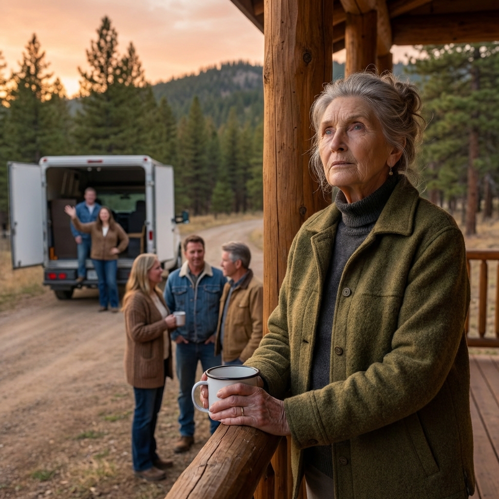 At five in the morning, my cabin security alarm shattered the silence and my phone started buzzing — the young guard at the gate whispered, “Ma’am, your daughter-in-law just arrived with a moving truck and three men. She’s saying she owns the place now.” I didn’t run to the door. I didn’t beg or argue. I stared at the Colorado mountains outside my window and simply told him, “Let her in.”