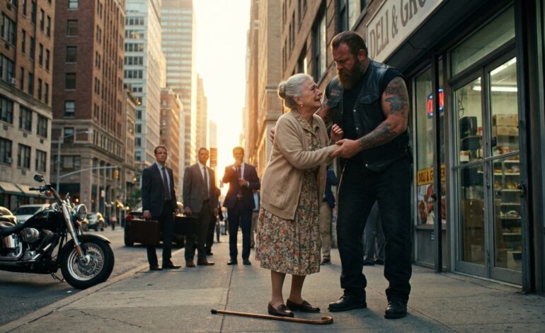 A hell’s angel helps an elderly woman who has fainted, and what happens next changes their lives forever.