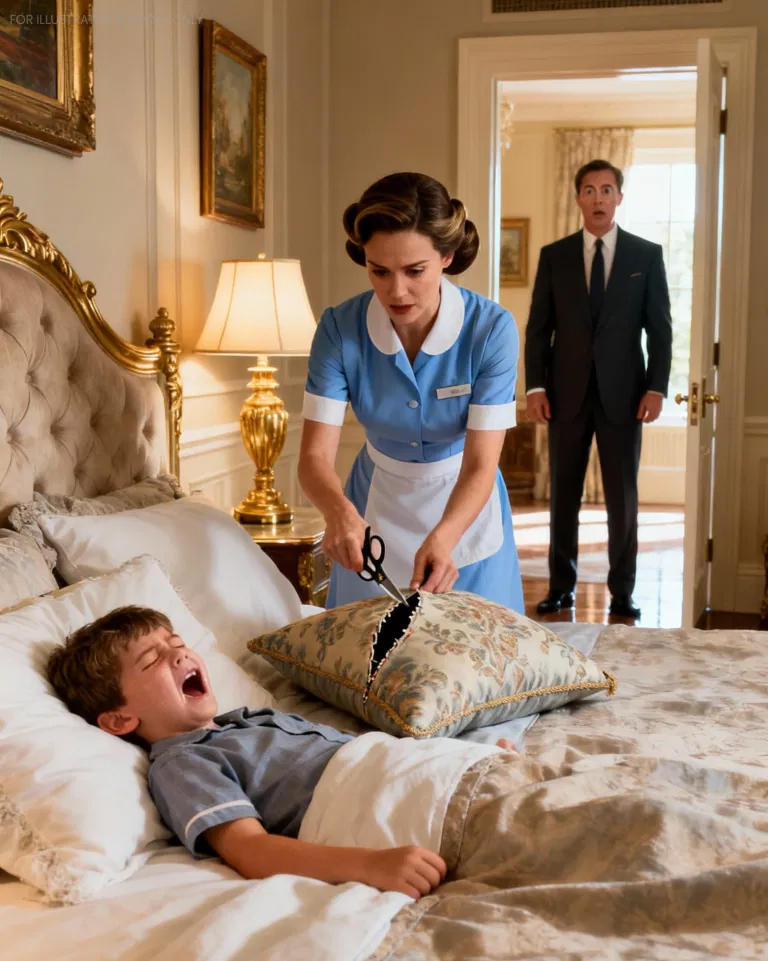 MILLIONAIRE’S SON SCREAMED IN HIS SLEEP EVERY NIGHT… UNTIL THE NANNY OPENED HIS PILLOW AND SAW THE SH0CKING TRUTH…