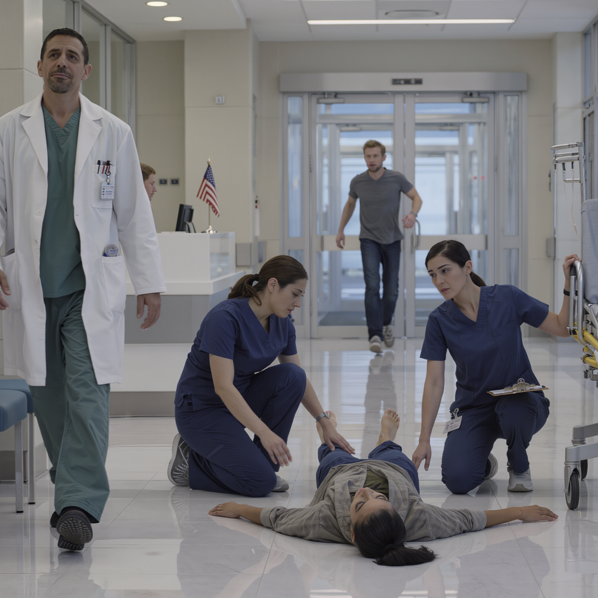 I collapsed on the hospital lobby floor, unable to move, and my doctor strolled past like I was putting on a show. Nurses pleaded to take me in, he dismissed me with a wave. My husband arrived in shock, another physician stopped mid-stride, opened my chart, and asked one question that made the hallway go silent. Two hours later, a scan revealed what eight months of appointments never did—and the hospital’s “routine follow-up” became something else entirely.