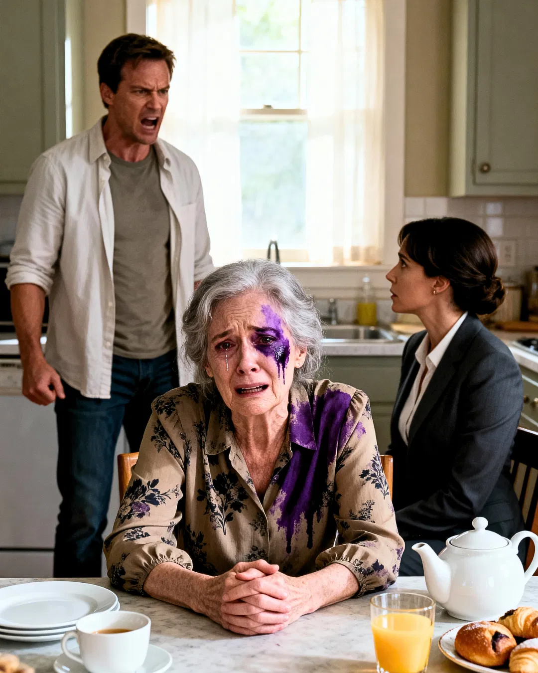 My son h.i.t me, I kept quiet. The next morning, I cooked a sumptuous feast. He went downstairs, saw the lace tablecloth and cookies, smiled and said: “So, Dad, you finally learned”, but his face changed color as soon as he saw the person sitting at the table…