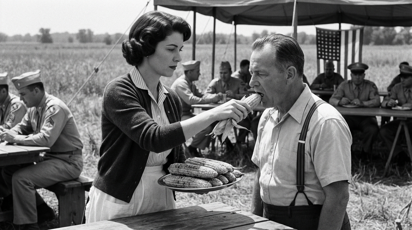 “This is Animal Food” German POWs Laughed at American Grilled Corn — Until They Tasted It. June, 1944. A farm road outside Scottsbluff, Nebraska