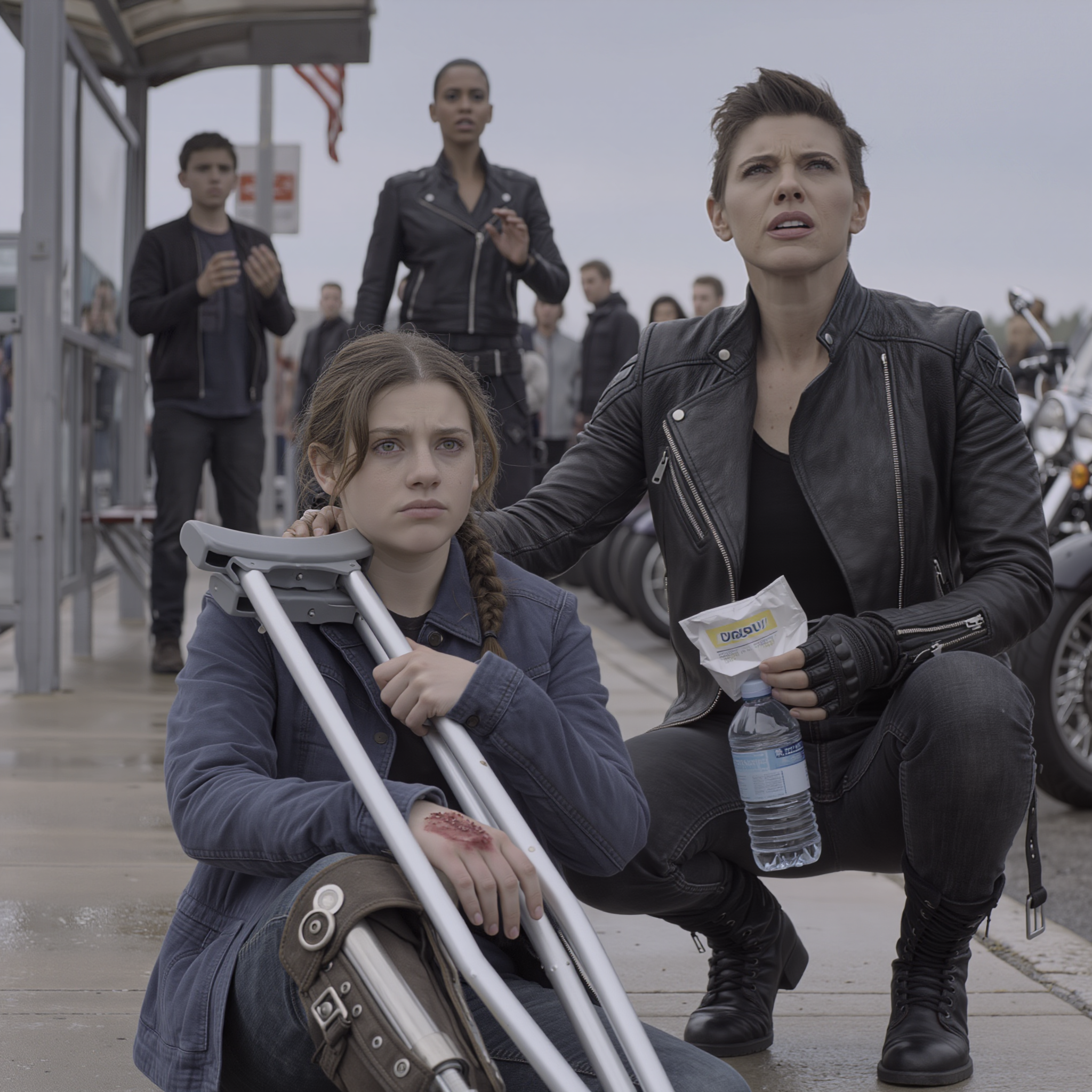 “‘Bus Stop’s Not for You!’—A Teen Shoved a 14-Year-Old With a Leg Brace onto the Cold Pavement… Then 22 Motorcycles Stopped, One Man Asked, ‘You Got a Reason?’… and Someone in the Crowd Whispered a Name That Changed Everything.”