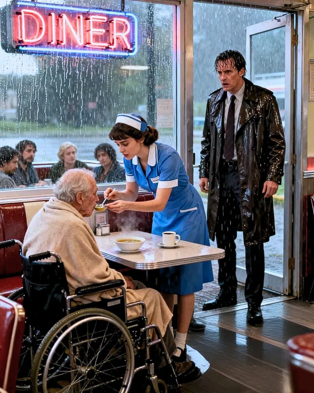 A Billionaire Stopped at a Broken Diner and Saw a Waitress Feeding a Disabled Old Man — What He Learned That Night Changed Everything He Thought He Knew About Power