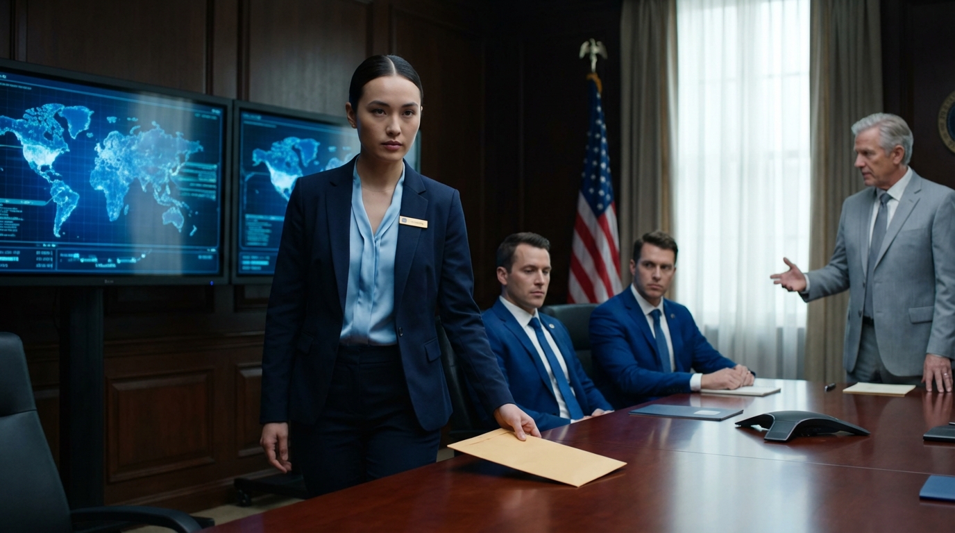 The General Talked Down to Her at Morning Briefing — Never Knowing She Was His New Commander Wood-paneled walls.