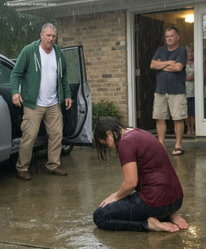 I Found My Daughter on Her Knees in the Rain While Her Husband Called It “Correction” — Laughter Filled the House, So I Carried Her Inside and Said Five Words That Shattered Their Power