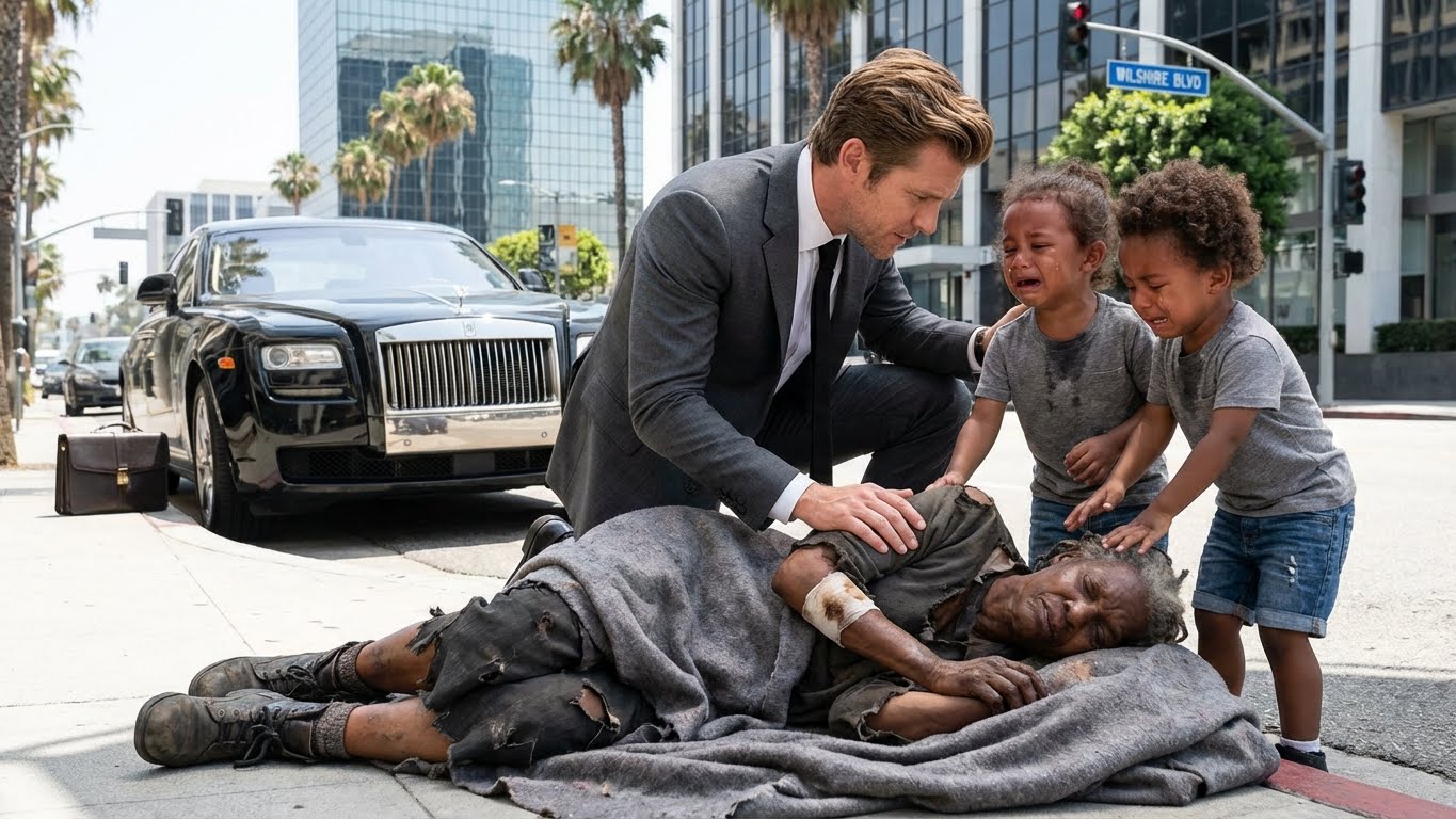 A homeless Black woman collapsed by the roadside, her two-year-old twin children crying in despair — and when a billionaire passed by, he was stunned to see that the two children looked exactly like him…