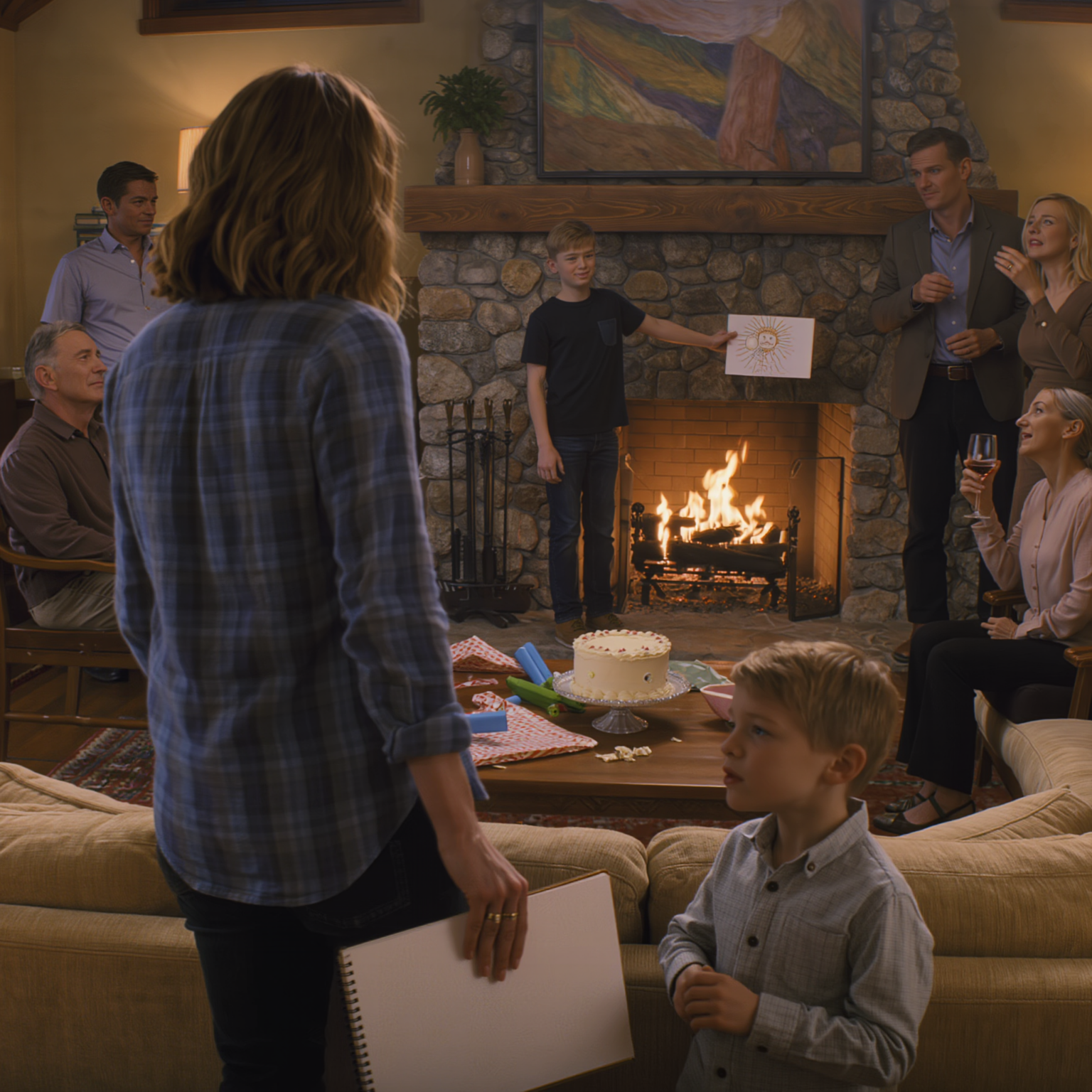 At my mom’s 70th birthday, my nephew threw the drawing my son made into the fireplace and yelled, “Nobody wants this crappy drawing anyway!”, the whole table of adults burst out laughing; that night my dad texted, “You’re making things uncomfortable, DON’T COME HOME FOR CHRISTMAS,” I just replied with one single sentence… by 1 a.m. my phone was on fire with 27 missed calls.