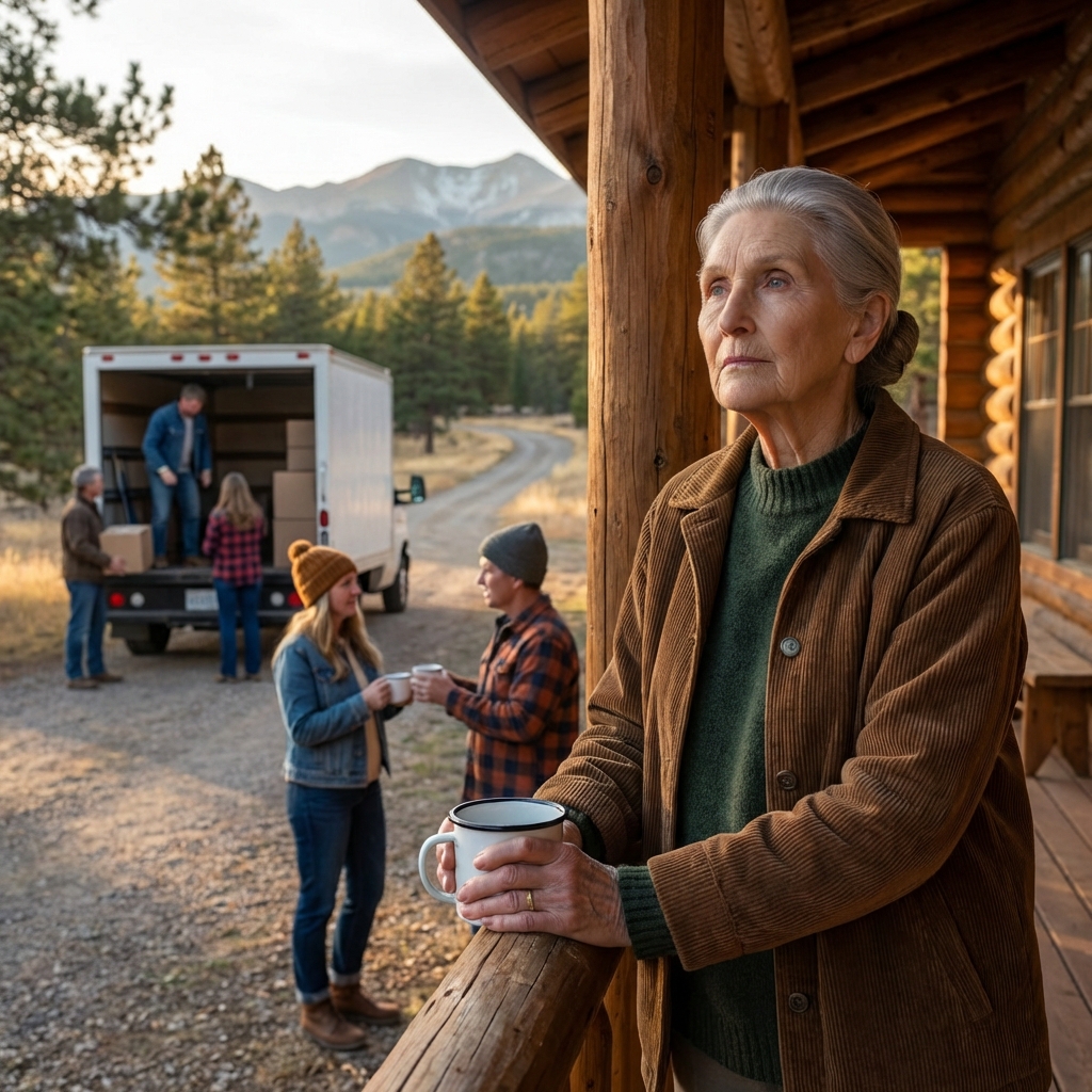 At five in the morning, my cabin security alarm shattered the silence and my phone started buzzing — the young guard at the gate whispered, “Ma’am, your daughter-in-law just arrived with a moving truck and three men. She’s saying she owns the place now.” I didn’t run to the door. I didn’t beg or argue. I stared at the Colorado mountains outside my window and simply told him, “Let her in.”
