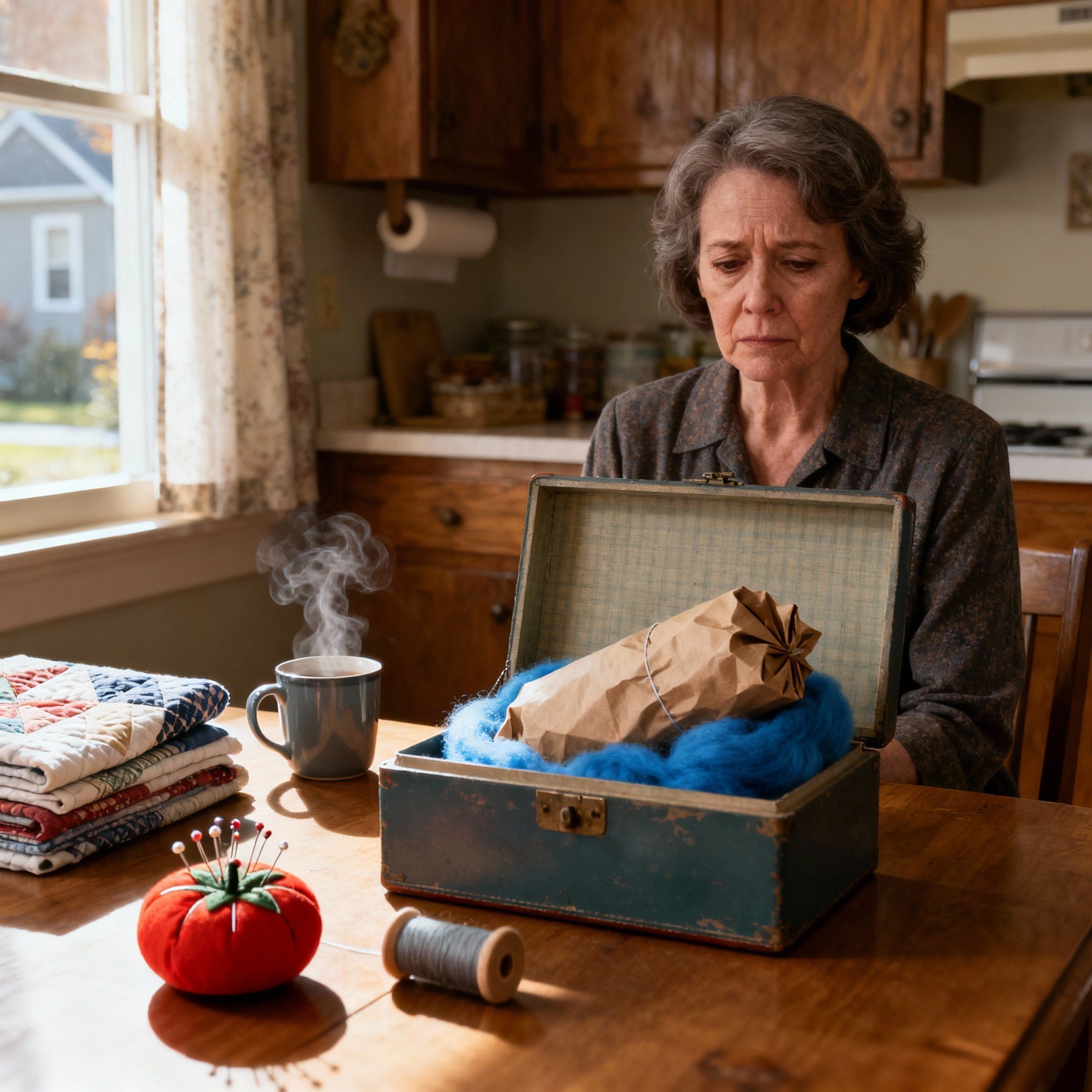 My daughter thought I didn’t see her hide something strange in my sewing box. I quietly moved it to her car when she turned away. Thirty minutes later, the police arrived…