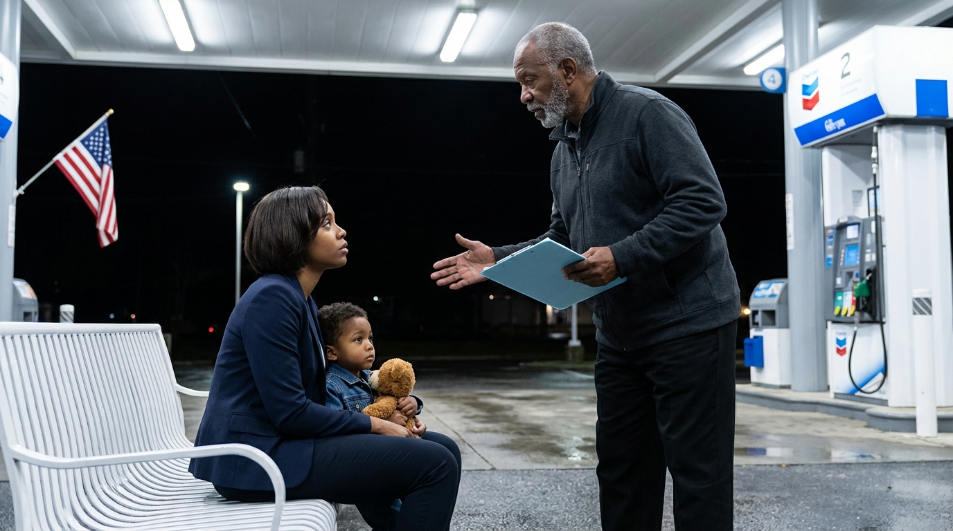 I found my only daughter and my grandson asleep inside a parked transit van at a lonely Midwest gas station—then she whispered that her newborn was still behind a locked condo door, and the only thing that could bring her baby back was a hallway camera that never forgets.