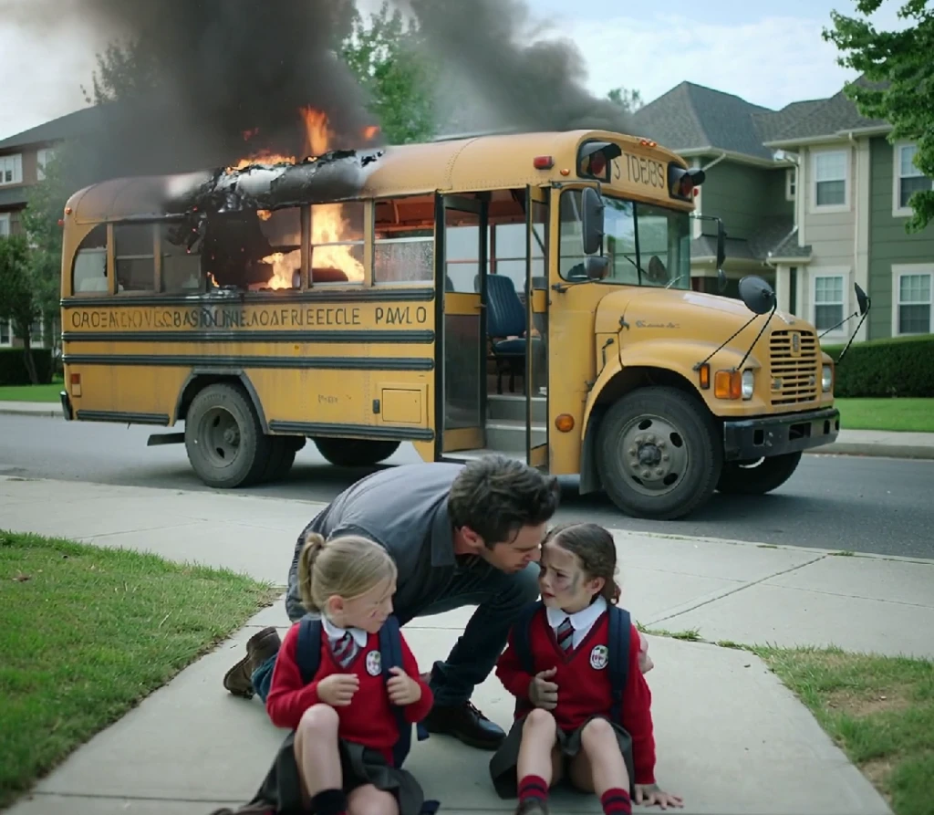 Poor Dad Rescues Twin Girls From Burning School Bus Unaware Their Mother Owns Every Hospital In Amer