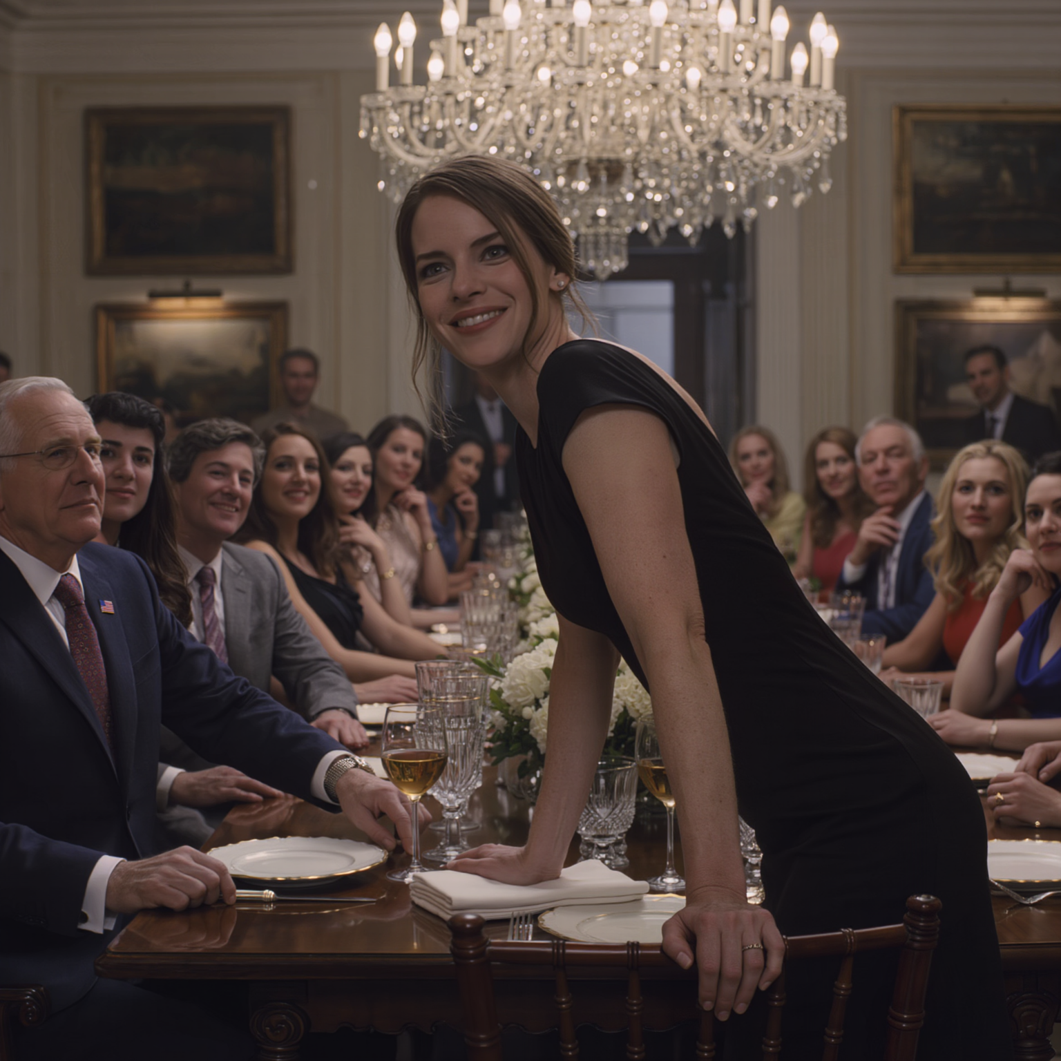 Right in the middle of the silent dinner table, my billionaire boyfriend’s father pointed at the dress I was wearing and said, “Street trash in borrowed clothes should stop dreaming about sitting at this table” – 23 guests held their breath as I put my napkin down and walked toward the door with a smile… and none of them knew that that very night, one decision from the “piece of trash” would make his empire shake.