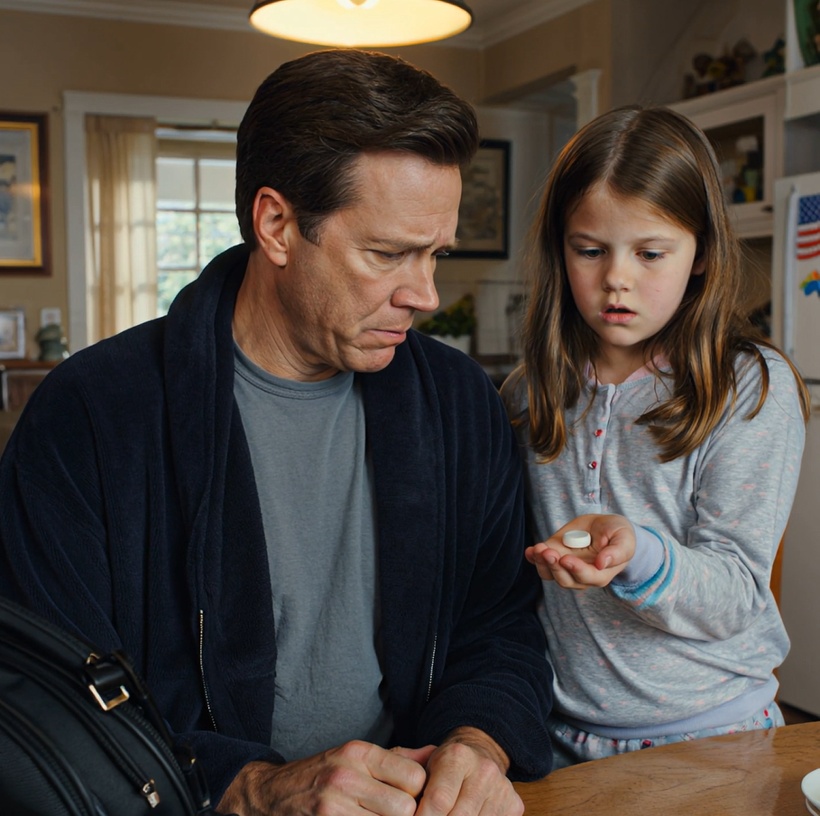 I had just returned home from a work trip when my little daughter tugged on my robe and asked, “Dad, can I stop taking the pills Mom gives me?” My blood ran cold. I told her to bring me the bottle. When I took it for analysis, the doctor turned pale…