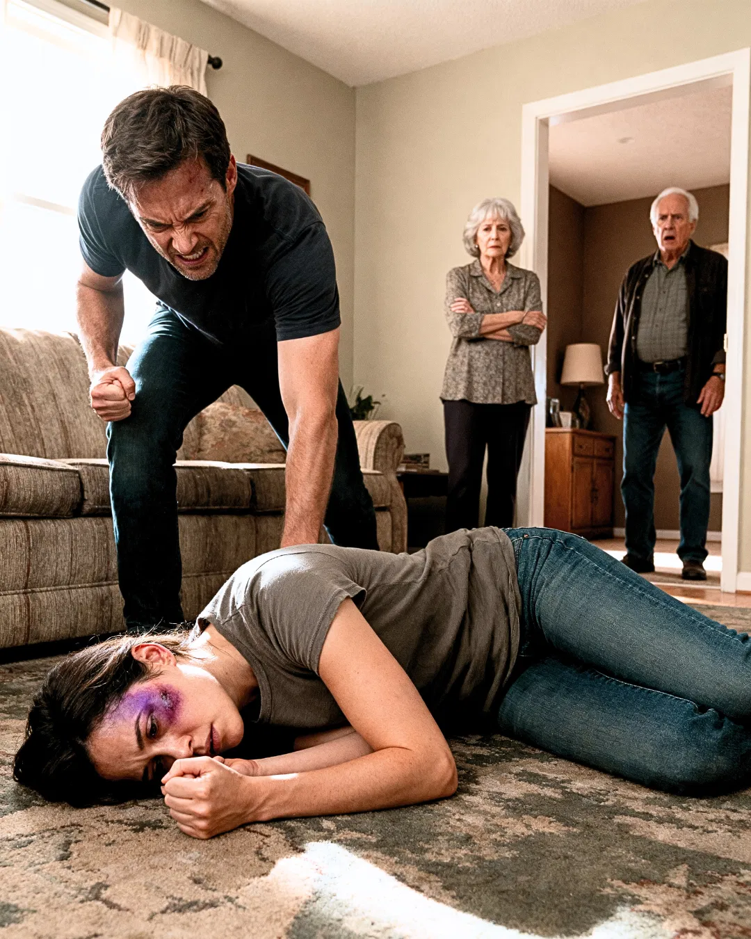 My daughter called me crying, “Dad, please come get me.” When I arrived at her in-laws’ house, her mother-in-law blocked the door and said, “She’s not leaving.” I pushed past her—and the moment I saw my daughter on the floor, I realized this wasn’t “family drama.” It was something they’d been hiding on purpose.