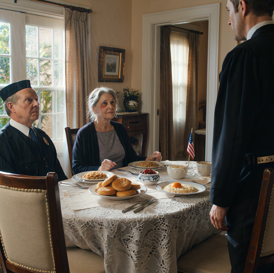 My son hit me and I stayed quiet. The next morning, I cooked a full feast. He smiled and said, “So you finally learned,” but his face changed the moment he saw who was sitting at the table.