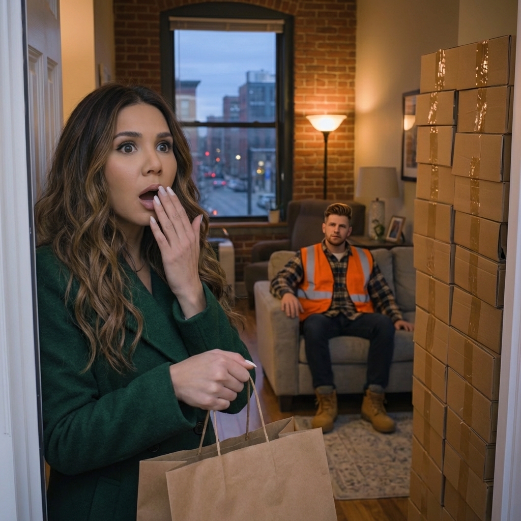 After a 12-hour warehouse shift, my stay-at-home wife pointed at one cup and called our home “too embarrassing to live in”—while carrying new shopping bags, fresh highlights, and an expensive manicure. The cards were maxed, the kitchen was a disaster, and she insisted “self-care” was her job. The next morning I called out, cleaned the entire house, stacked 23 boxes by the front door… and waited for her to walk in.