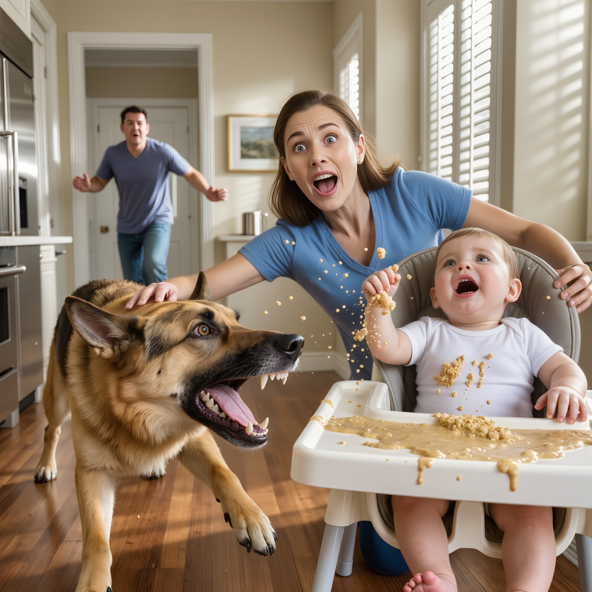 Peaceful Breakfast Blown Apart: K9 Rocky “lunges” at the nanny in the kitchen, sending the baby’s food splattering across the floor — police storm in amid faint cries, a test strip changing color, and a chilling truth laid bare