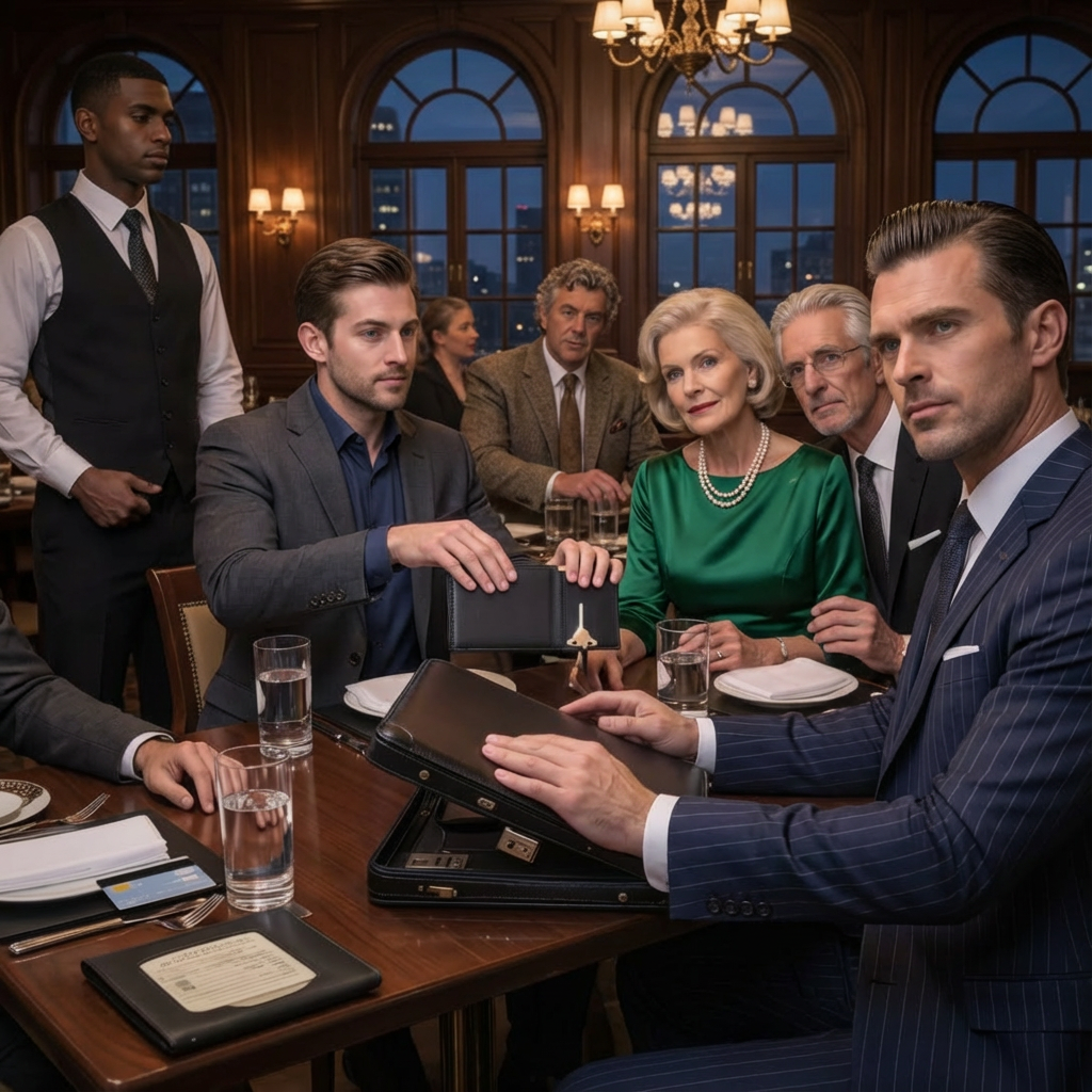 At the restaurant, my brother clinked his glass and said, ‘To family everyone except Liam. He’s adopted.’ Everyone laughed. Then the server set the black folder in front of me: $3,270 for the whole table. I slid it back and said, ‘Put it under my brother’s name he made the reservation.’ His smile vanished… and then the manager walked over.