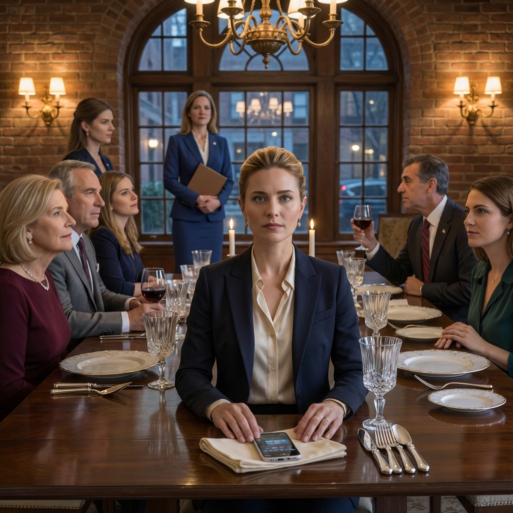 At our Atlanta dining table, my mother leaned in and said, “We’re done rescuing you,” like it was a mercy. My sister laughed behind her wine glass, my father watched me like a verdict, and my phone kept buzzing under a linen napkin I wasn’t touching. Then the marble doorway opened, heels clicked across the floor, and a woman in a navy blazer stepped in holding a slim folder, scanning faces until she found mine.