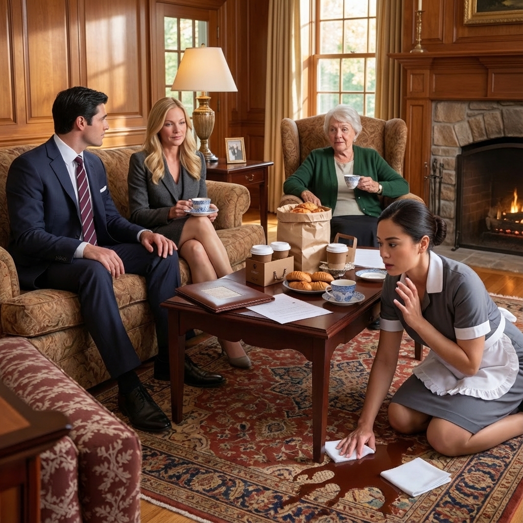 I was about to sign my company over to my son. My daughter-in-law handed me a coffee with a smile. The maid “accidentally” bumped into me and whispered, “don’t drink… just trust me!” I secretly swapped cups with my daughter-in-law. Five minutes later, she…