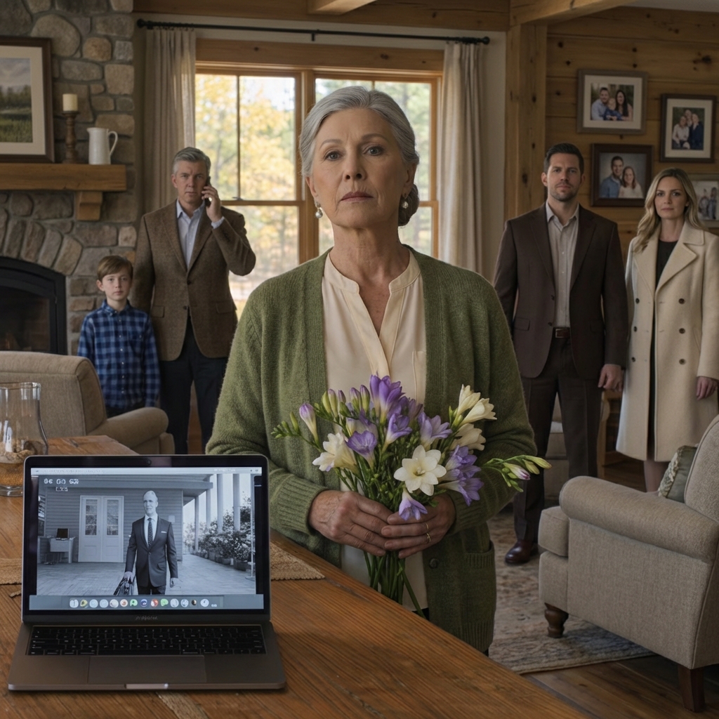 On a quiet mountain morning my son and his wife showed up with suitcases and a stranger in a suit and said, “Mom, we heard you bought a luxury place in the Rockies—let’s reconnect,” but through my own security feed I heard that stranger whisper, “If she refuses, we move her into a facility, call it ‘for her own good,’ and take the land,” and my blood went ice-cold.