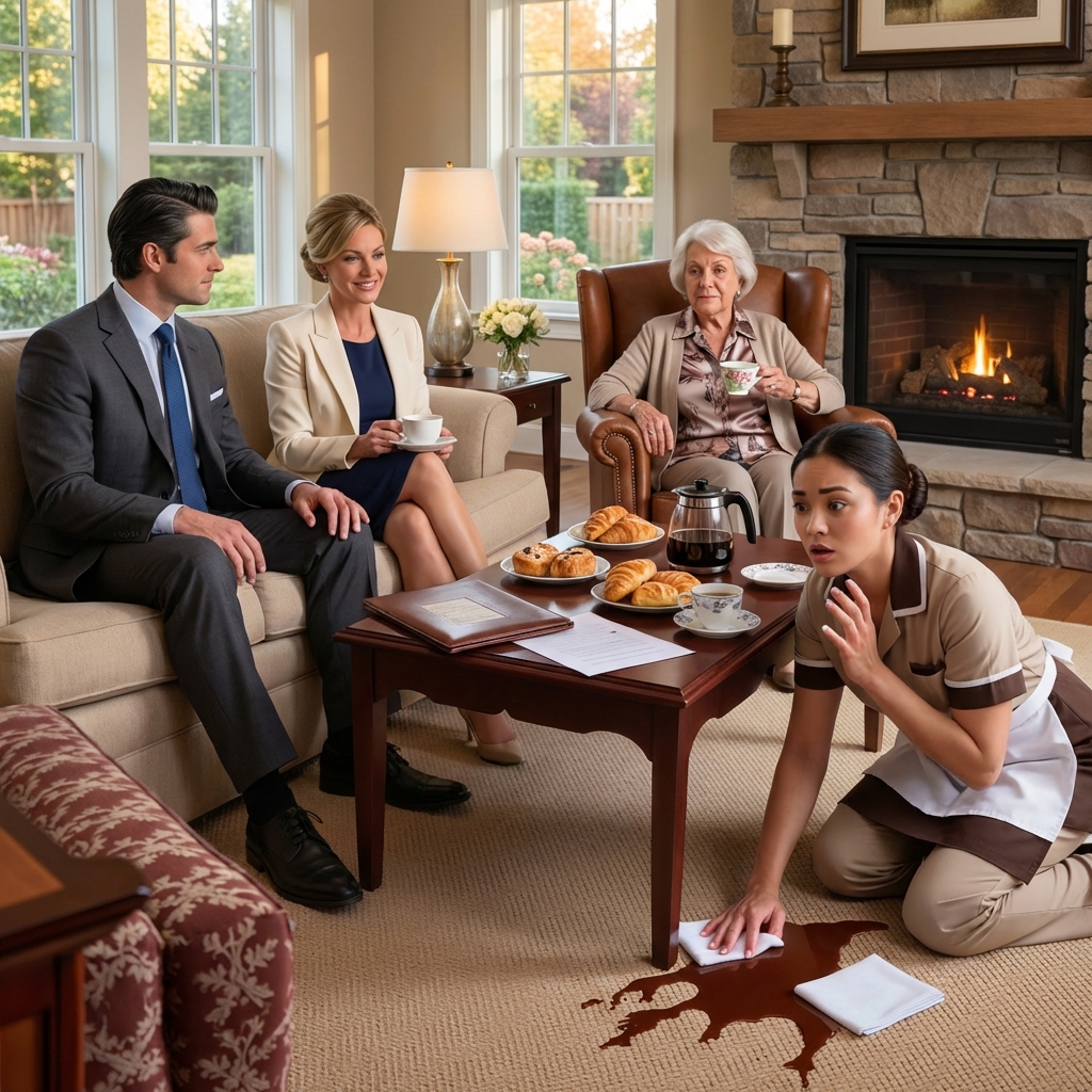 I was about to sign my company over to my son. My daughter-in-law handed me a coffee with a smile. The maid “accidentally” bumped into me and whispered, “don’t drink… just trust me!” I secretly swapped cups with my daughter-in-law. Five minutes later, she…