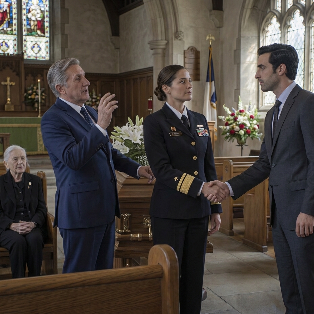 At my mother’s funeral, the dad who threw me out pregnant at sixteen smirked at my Navy dress blues and hissed, “So you finally learned your lesson,” expecting me to shrink, until I held his stare, said one quiet sentence, and my husband stepped forward in a way that made my father’s smile die.