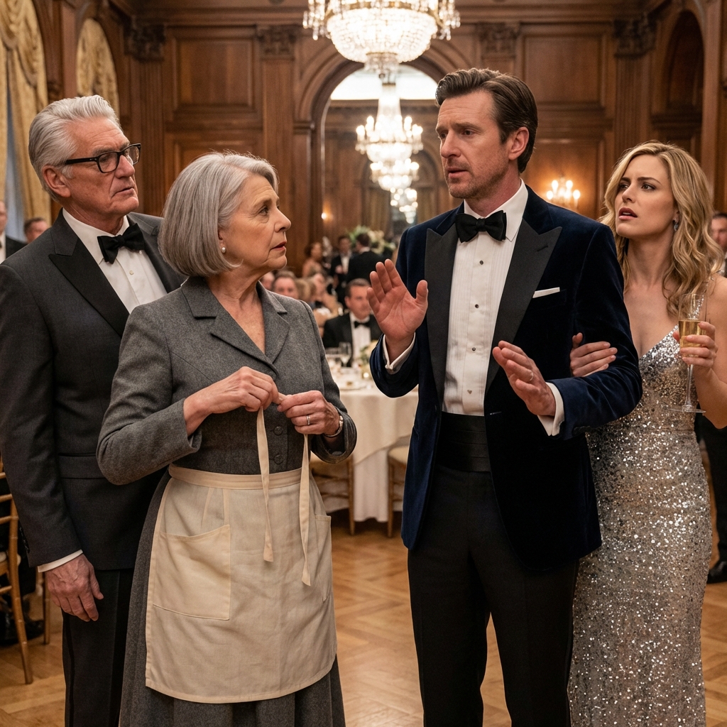 I came to the Harvard Club to smile for my son’s engagement photos, but they shoved an apron into my hands and I heard my future father-in-law laugh, “Don’t let the cleaning lady near the partners,” so I stayed quiet, carried champagne, and waited until the one man in the room with power finally said my name out loud.