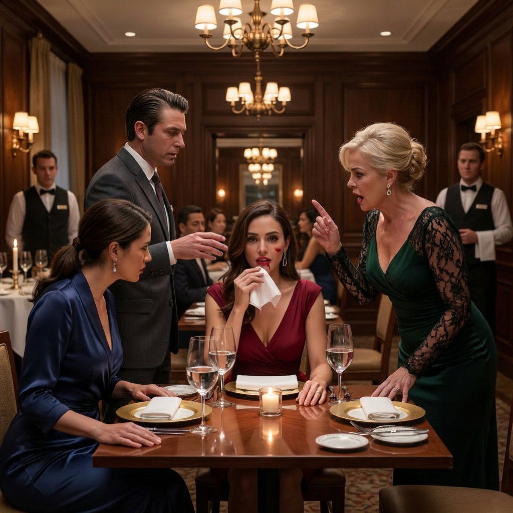 My mother-in-law’s slap stung, but my husband’s silence hurt even more. Lily stood up and said, “Mom, you just hit the owner.” I wiped the blood from my lip and smiled. “Marco, please show my guests the door.” Their world cracked right there in my dining room…