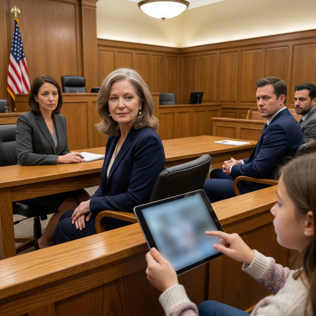 My husband filed for divorce, and in court my 12-year-old niece stood up and asked the judge, “Sir, may I show you something my grandmother doesn’t know about?” He nodded. The second the recording began, the color drained from my husband’s face—and I realized the story he’d been telling wasn’t going to survive the next thirty seconds.