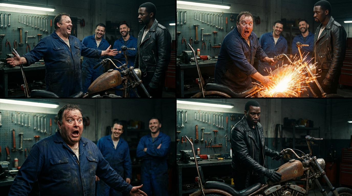 I’ll give you my workshop if you can beat me with that junk, said the mechanic. But Hell’s Angels. The smell of burnt oil and stale coffee hung heavy in the air.