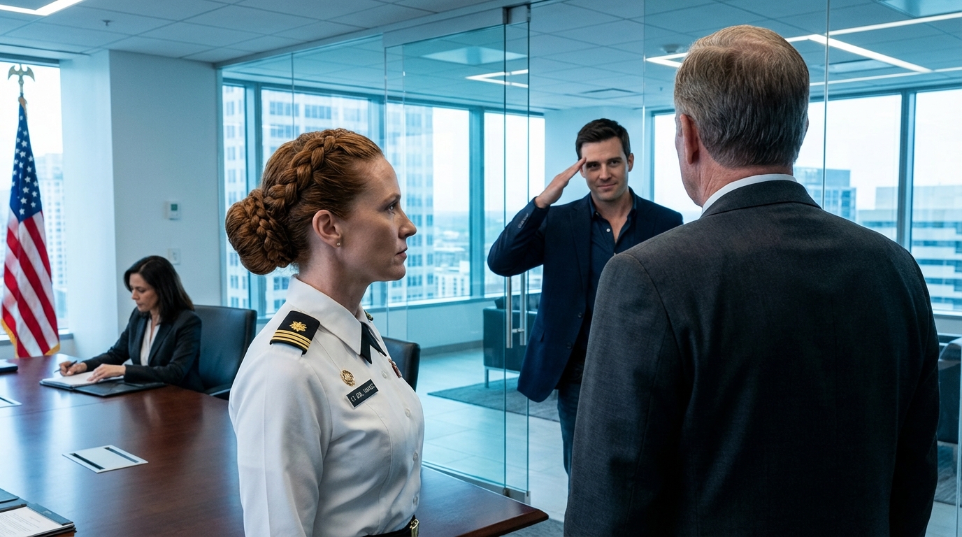 “Freeloader,” my dad said, laughing in front of everyone. the next morning… his boss stood up and saluted me. “good morning, ma’am.” my family’s smiles vanished. they never saw it coming.
