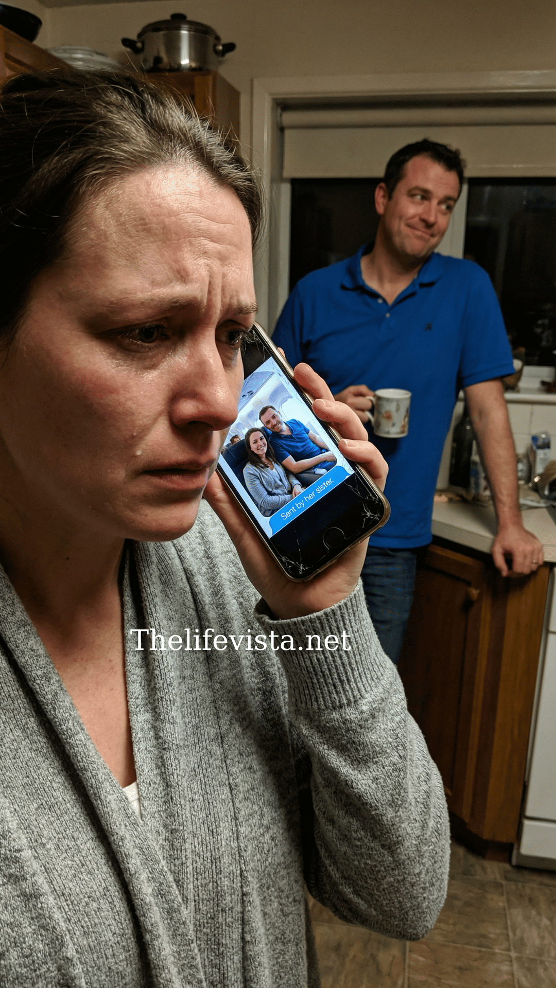 My sister, an airline pilot, called me. “I need to ask you something strange. Your husband… is he home right now?” “Yes,” I replied, “he’s sitting in the living room.” Her voice dropped to a whisper. “That can’t be true. Because I’m watching him with another woman right now. They just boarded my flight to Paris.” Just then, I heard the door open behind me…