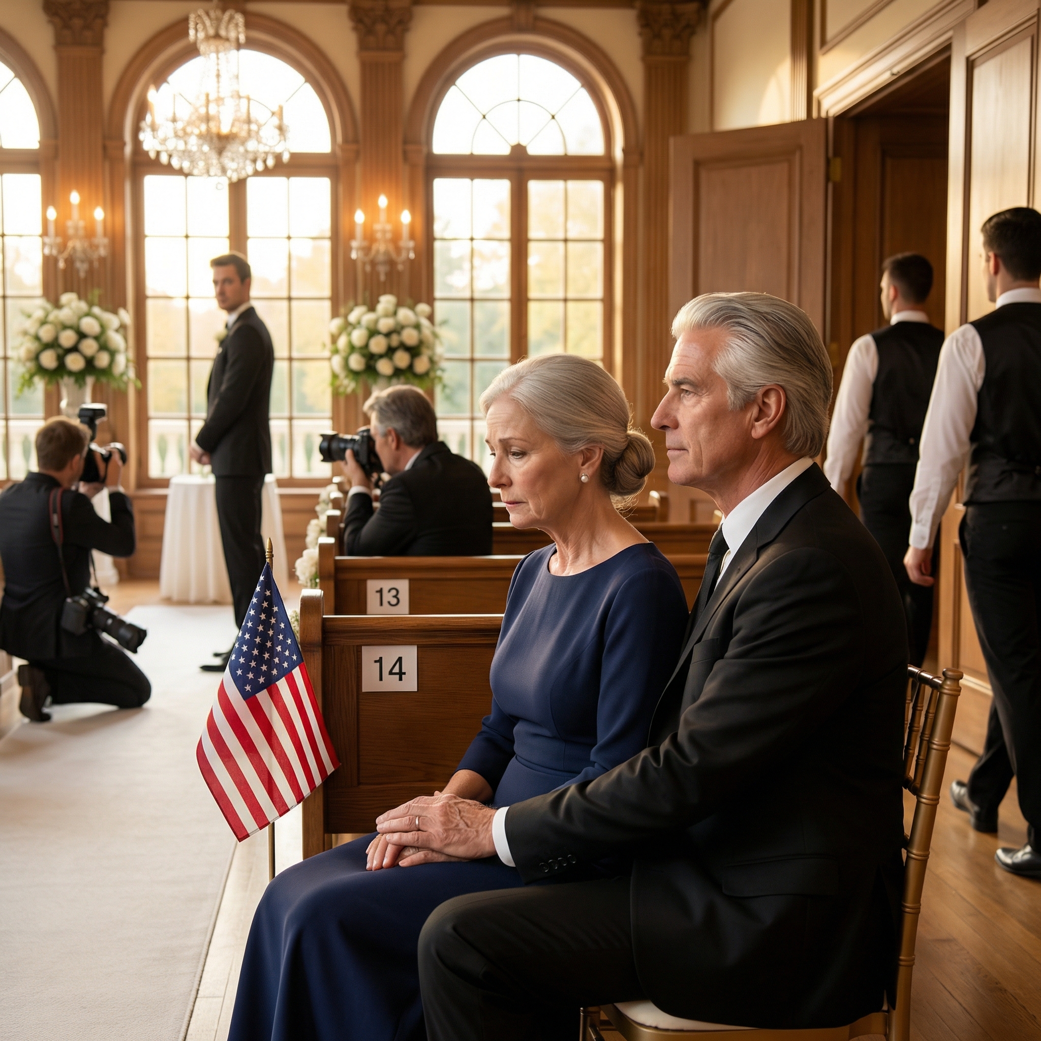 “At my son’s luxury wedding, they put me in row 14 right beside the service area. The bride leaned in and whispered, ‘Please… don’t make us look bad today.’ Then a man in a black suit sat next to me and murmured, ‘Let’s pretend we came together.’ When my son looked down and saw us, his face went pale.”—and the cruel part wasn’t the seat… it was how calmly they expected me to accept it.