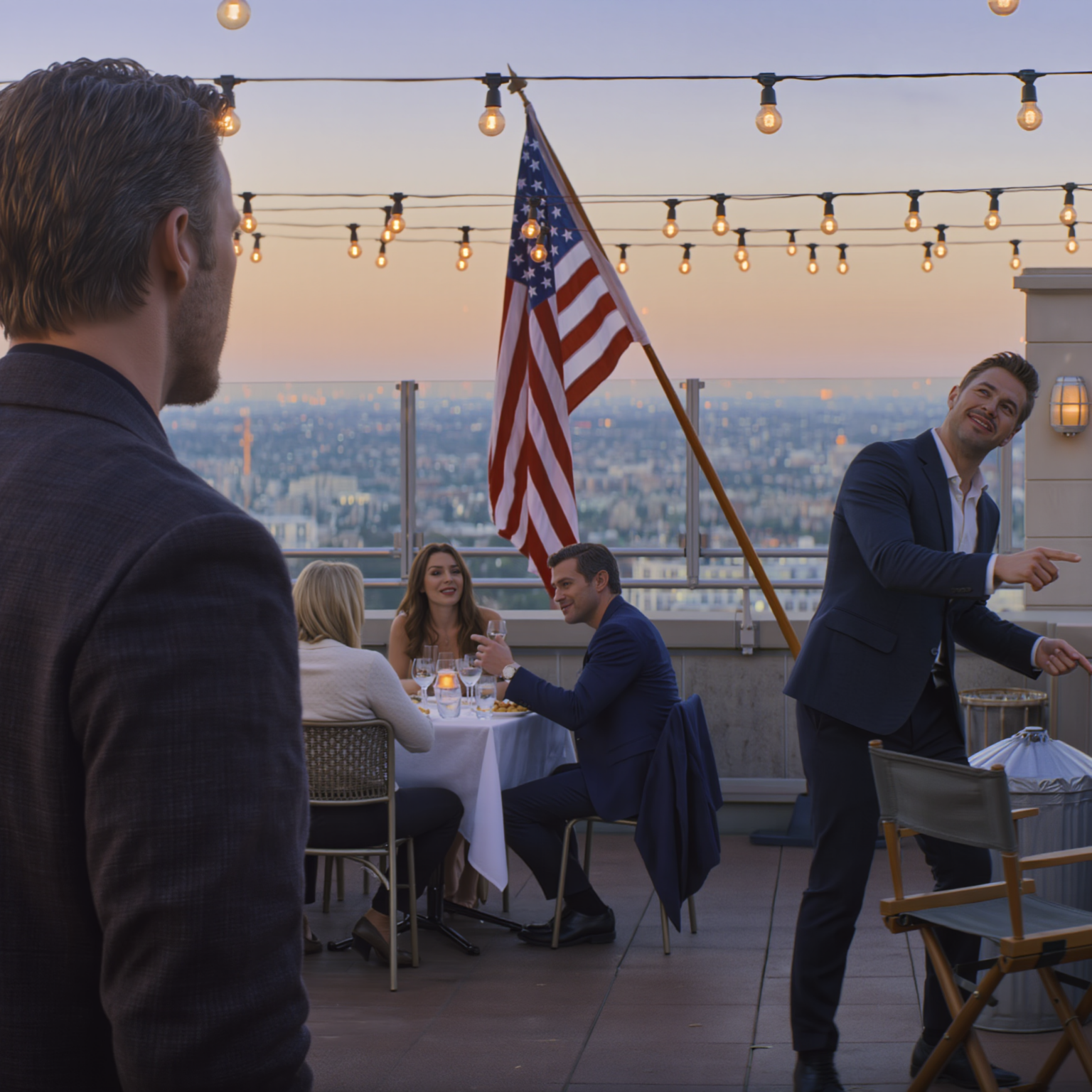 “Sorry, this table’s for family only,” my brother smirked, pointing to a fold-out chair by the trash can on a rooftop downtown, and everyone laughed as I sat there alone. Two hours later, the $3,218 bill slid toward me because my card was ‘on file’—I just smiled, said one sentence, and right then… the entire party went dead silent.