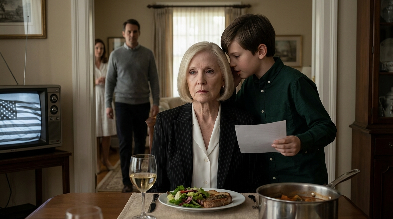 During new year’s eve dinner, my son slipped out for “a quick call,” my grandson followed, seconds later he ran back trembling and whispered one word, i didn’t yell—i smiled and texted one name, fifteen minutes later… “the door burst open…”