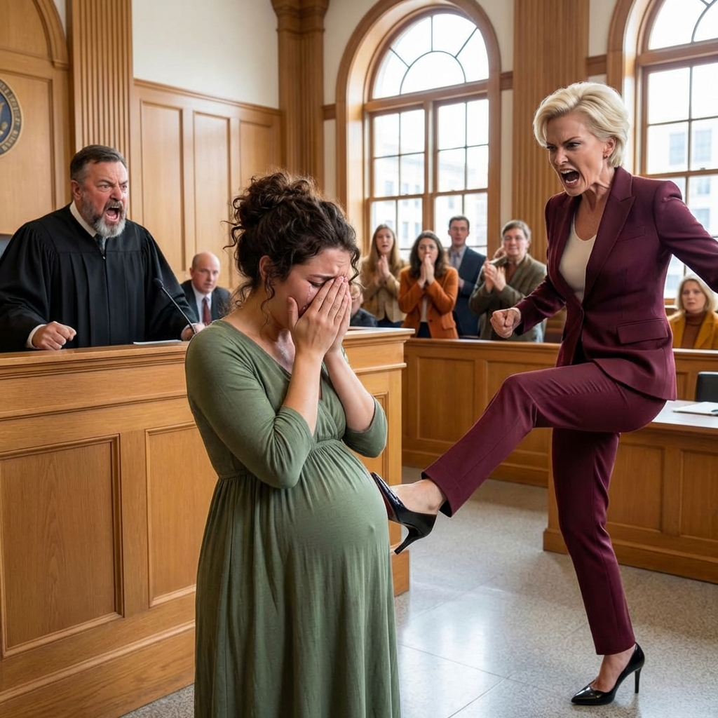 My mother-in-law dragged me to court, claiming I faked a preg/nancy to grab the will. Mid-hearing, she kicked my stomach to “prove” it. But, she never realized…