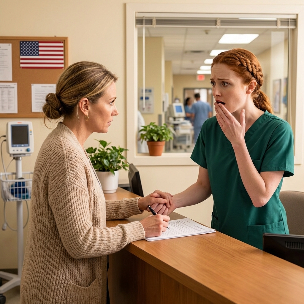 At St. Mary’s Hospital to sign the papers to “let my little sister go peacefully,” I had barely touched the pen when a young nurse yanked my wrist, eyes panicked: “Don’t sign—10 minutes from now you’ll understand.” My brother-in-law stood by the bed smiling far too fast, the “grief counselor” hovering like family… I listened, bought time, and then the security footage showed a scene that froze my heart.