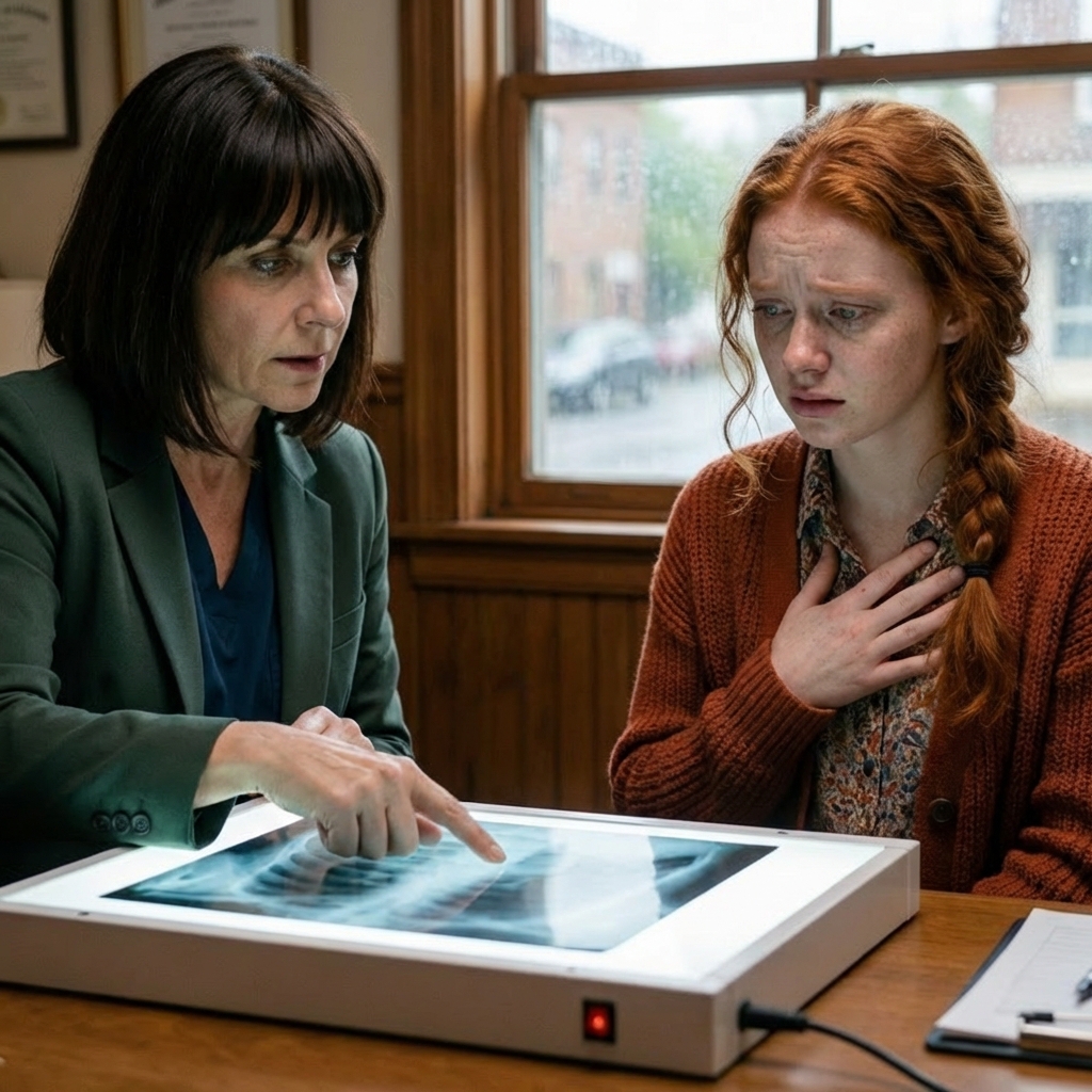 My brother broke my ribs, my mom whispered, “Stay quiet—he has a future,” but my doctor didn’t blink; she saw the bruises, looked at me, said, “You’re safe now,” and then picked up the phone.