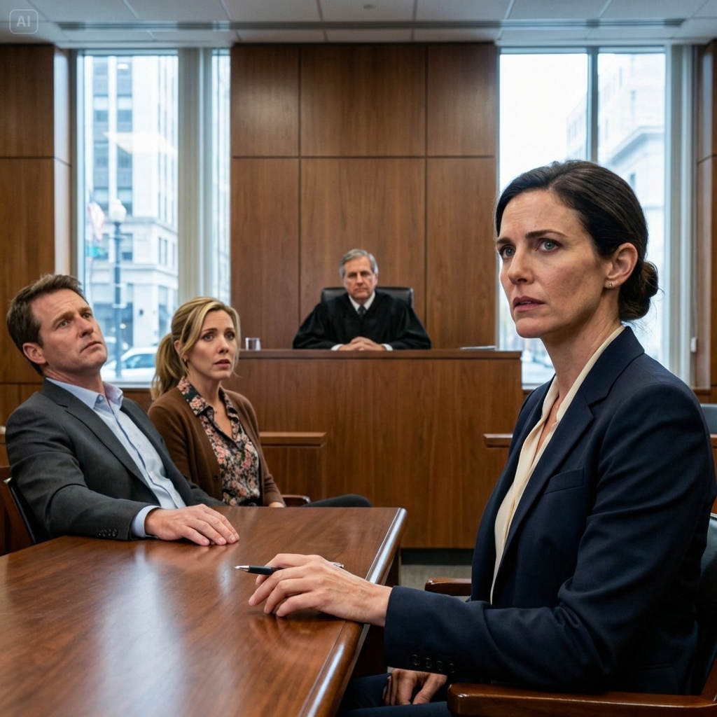 In court, my husband leaned close and whispered, his voice like a blade,