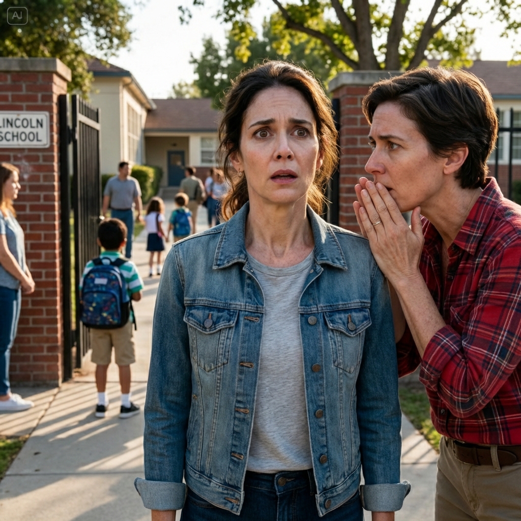 While I waited outside the school gates, another parent leaned over and whispered, “Did your ex-husband have a beard?” My stomach dropped. “Why?” I asked. She hesitated, then said, “Because a man who looks exactly like him has been picking up a child here. Every day.” I laughed it off—until I saw the photo. My hands shook as one thought hit me: if that wasn’t my ex… then who was he really taking home?