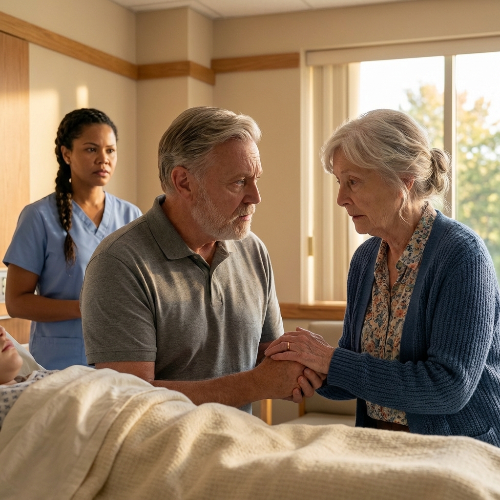 My son was hospitalized after a car accident, and I stayed awake for 72 hours beside his bed. Then I noticed an elderly woman in the next room with no visitors. I brought her breakfast every day, thinking it was just kindness, until on my last night she gripped my hand and whispered a sentence that made my blood run cold