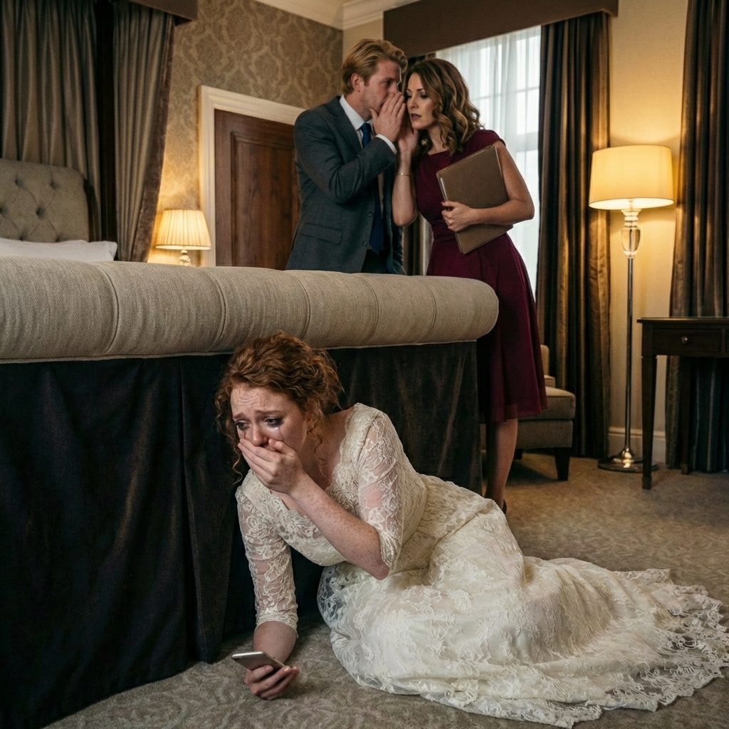 On my wedding night, I crawled under the bed, my veil still caught in my hair, giggling – one last silly prank before I became a wife. The door creaked. My husband’s voice came through, warm… then my mother-in-law’s voice cut through like ice. “Have you given it to her yet?” she hissed. He sighed. “She’s drunk it. She’s about to pass out.” My throat tightened. I saw their feet stop right beside the bed. “Good,” she said. “When she’s unconscious, bring the papers. Tomorrow morning, she’ll wake up… and empty-handed.” I gritted my teeth until they ached. On my wedding night, I crawled under the bed, my veil still caught in my hair, giggling—one last silly prank before I became a wife. The suite smelled like champagne and lilies. I could see the soft glow from the bedside lamp through the bed skirt, and I pictured myself popping out like a jack-in-the-box the moment Ryan sat down.