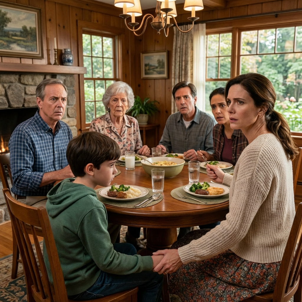 My mother smiled and said, “Some grandkids make you proud every single day.” She looked straight at my sister’s kids. My 8-year-old son lowered his gaze and whispered, “Am I one of them?” I held my son’s hand and said, “Some parents use my bank account, but now they won’t be able to do that anymore.” The forks froze…..