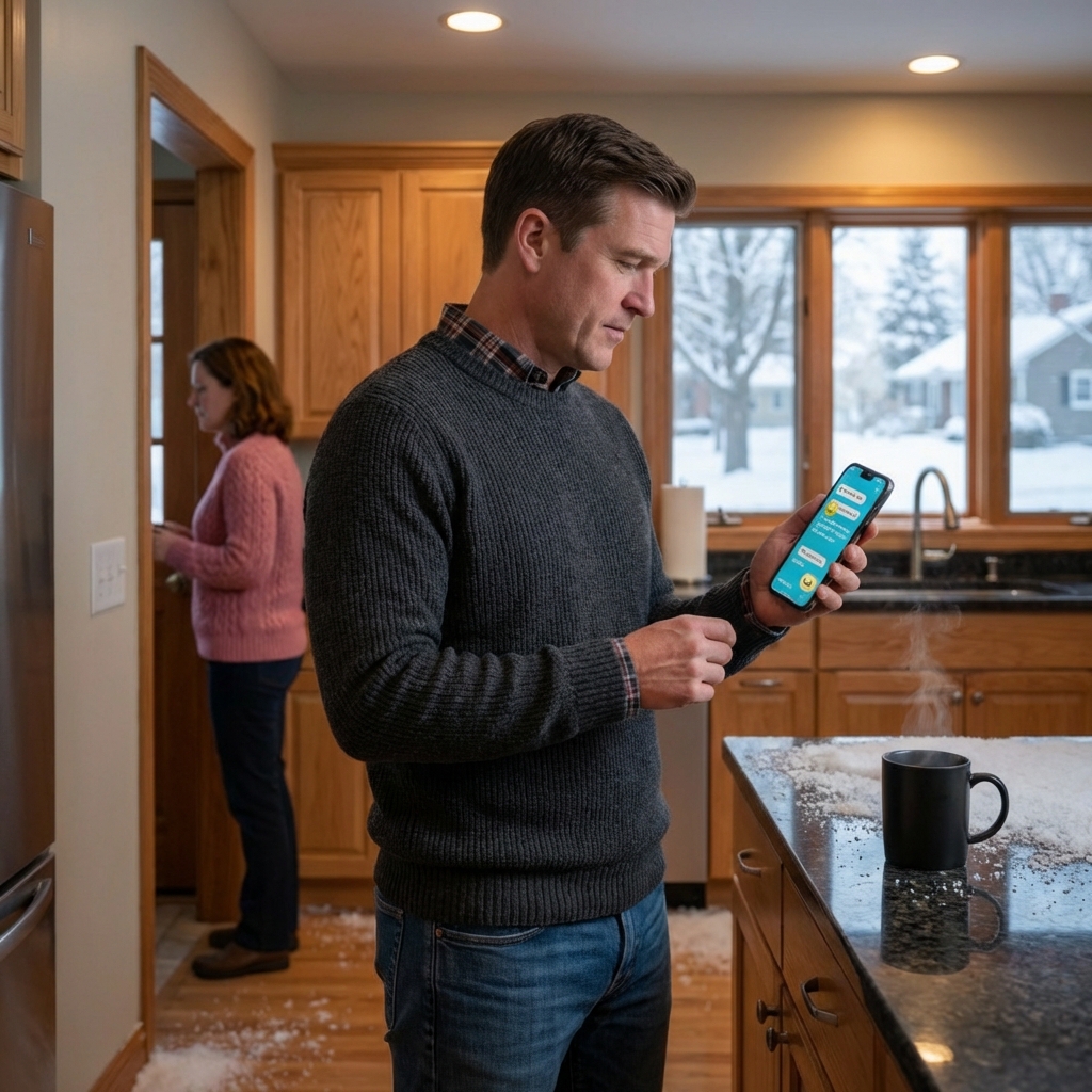 While shoveling snow from our driveway at 5:00 a.m. before work I noticed my wife had left her phone on the kitchen counter still unlocked as I stepped inside to warm up for a moment I