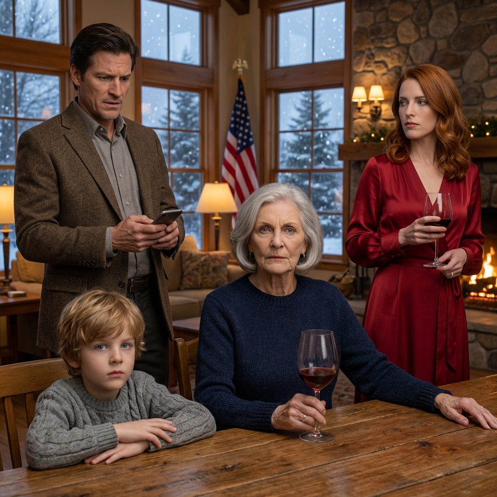 During New Year’s Eve dinner, my son slipped out for “a quick call.” My grandson followed. Seconds later, he ran back trembling and whispered one word. I didn’t yell—I smiled and texted one name. Fifteen minutes later… the door burst open…